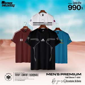 4pis 990 Tk Combo Offer Premium Short Sleeve T-Shirt